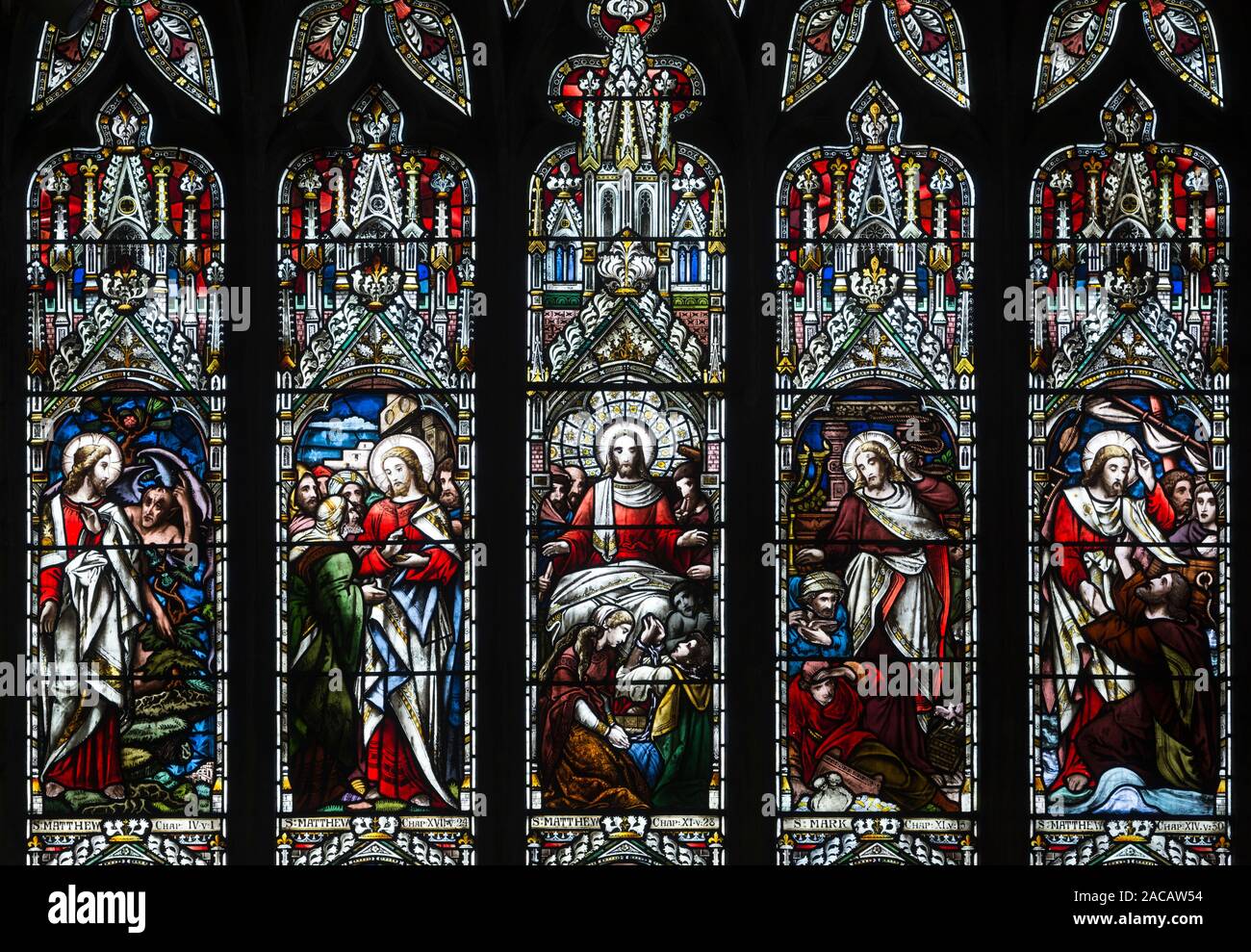 North window stained glass, St. Mary`s Church, Adderbury, Oxfordshire